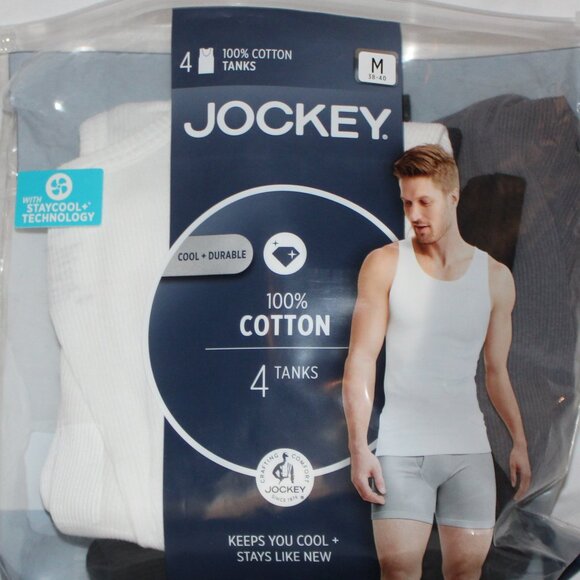 Jockey Men's Ribbed Cotton Tank T-Shirt 4 Pack with Stay Cool Technology M 38-40 - Picture 3 of 7